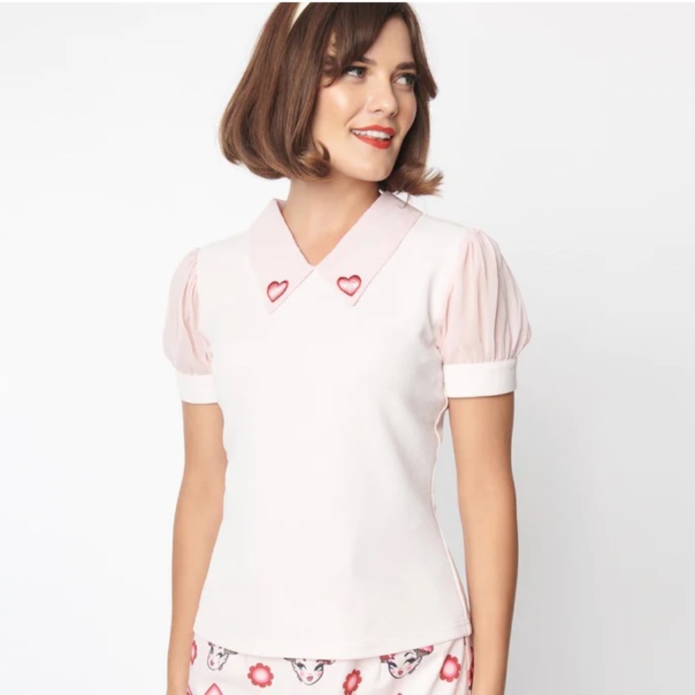 💗Smak Parlour Light Pink Heart Embroidered Knit Top💗